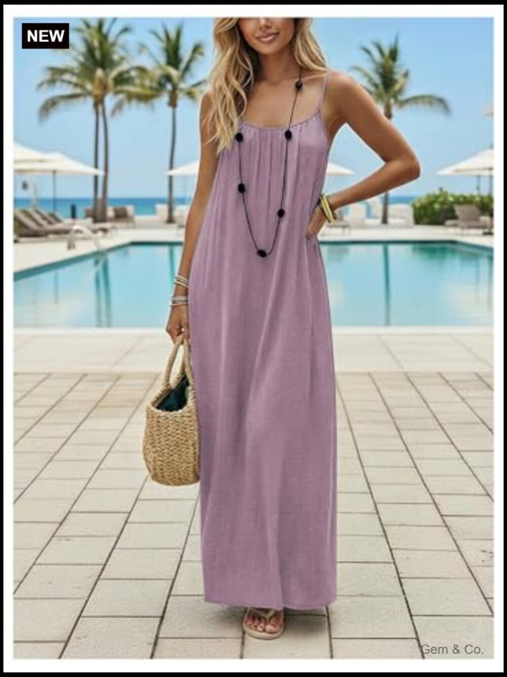 Open Back Spaghetti Strap Maxi Dress Loose Flowy Vacation Sundress - Picture 4 of 6
